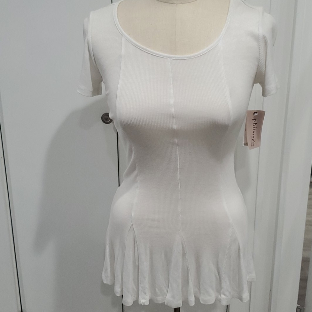 NEW Philosophy White Short Sleeves T-shirt Top X-SMALL